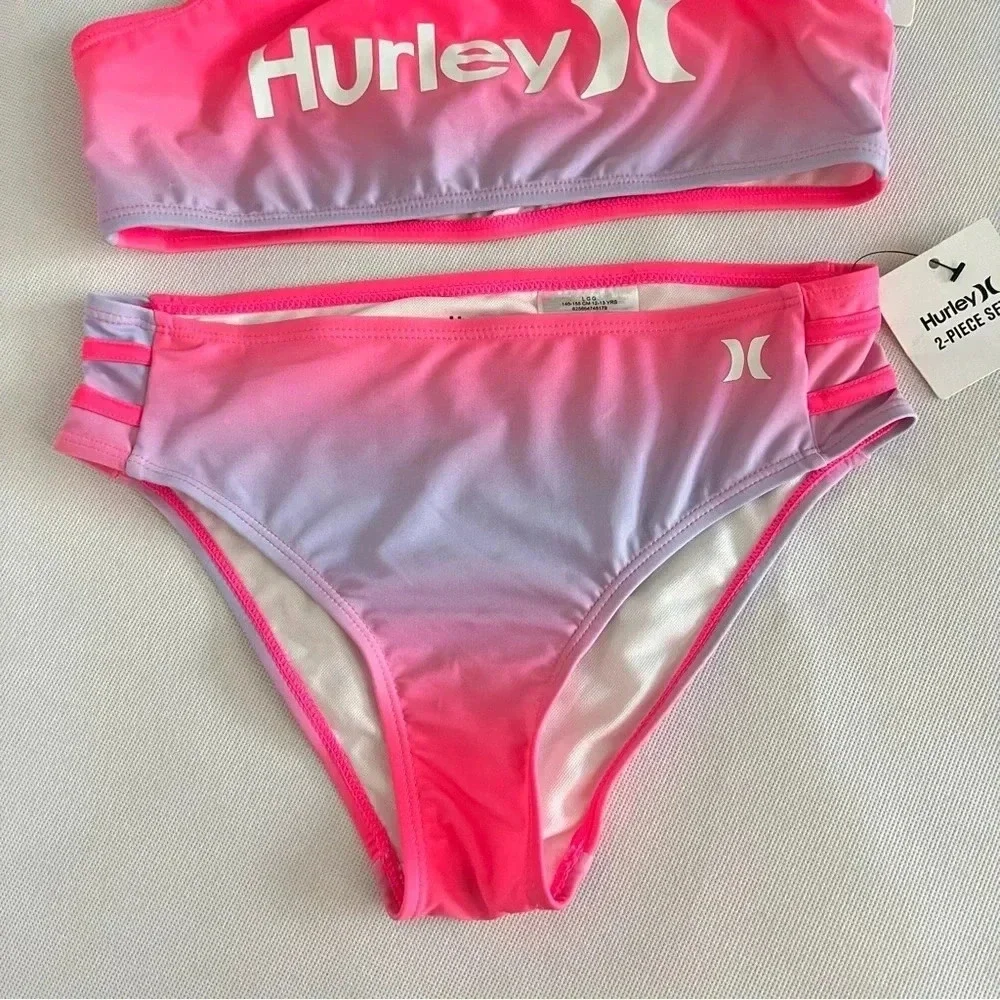 Hurley 2-Piece Bikini Swim Set Girls Pink Punch PurpleTie Dye Fully Lined Girls